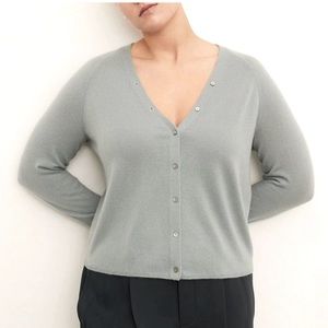 Vince shell button cashmere cardigan, size S, color blue green